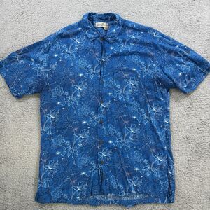 Kenny Flowers Shirt Mens M Blue Button Up Limited Edition Hawaiian Rayon